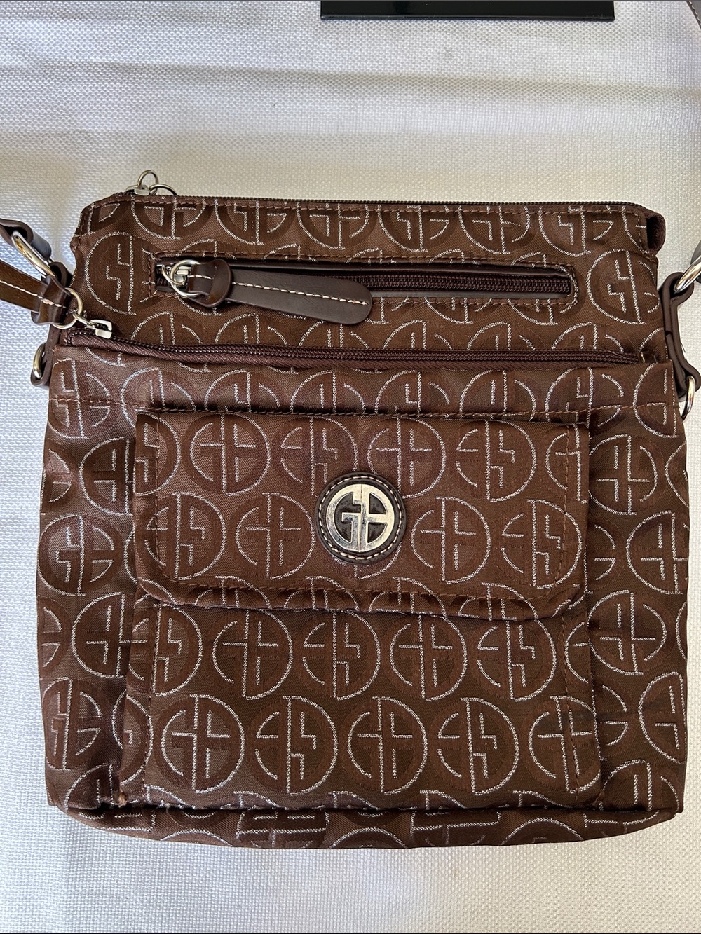 Gianni Bernini Brown Logo-Print Crossbody Bag
